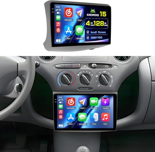 4+128G Android Autoradio med skärm för Toyota Vitz XP10 Yaris Square Echo 1999-2005 Trådlös Carplay, Autoradio med Navi 9 Tum Incell skärm Android Auto/FM/RDS/Backkamera