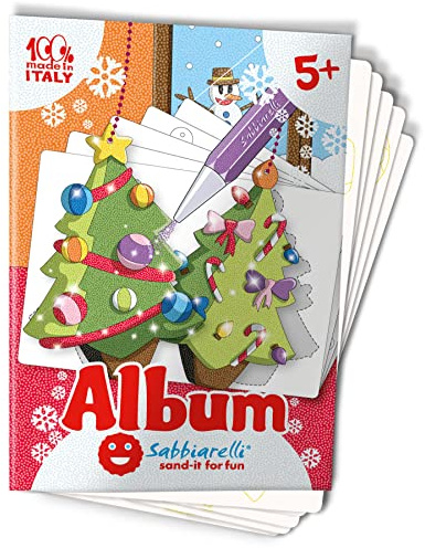 Sabbiarelli Sand-it For Fun - Album Gli Addobbi di Natale: 5 Fogli Adesivi A5 per Sand Art con 10 Decorazioni da Colorare con Sabbia Colorata (NON INCLUSA) - Lavoretti di Natale per Bambini Anni 5+