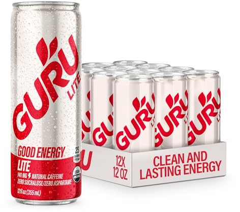 GURU Organic Energy Drink, Lite, Natural Caffeine, 12 Fl Oz, 12 Pack