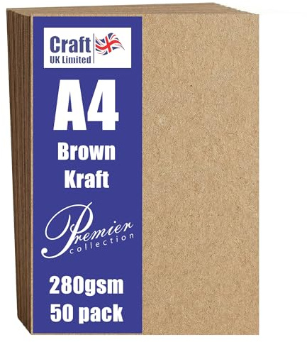 Craft UK 50 Sheets Kraft Card, Brown, Size A4, 280 GSM
