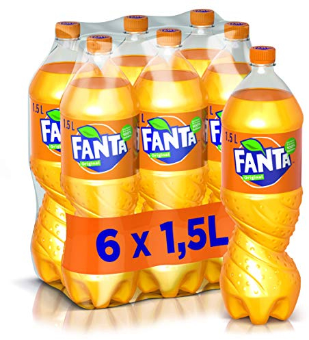 Fanta Original Gusto di Arancia – 6 Bottiglie da 1.5 L, con Succo di Arance Italiane, Senza Aggiunta di Conservanti, Bottiglia PET 100% riciclabile, Gusto Rinfrescante, Bevanda Analcolica Frizzante