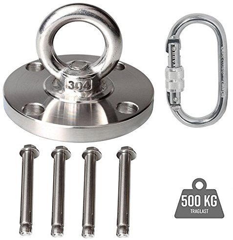 Capacidad 500Kg Ganchos de Techo, SUS304 Acero Inoxidable Anclaje de Techo y mosquetón(Con 4 Tornillos para Hormigón), Tarea Pesada Ganchos de Techo para Yoga,Hamacas,Sillón Colgante,Sacos de Boxeo
