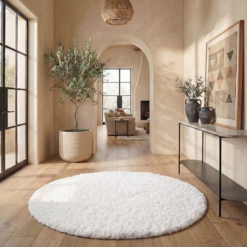 Safavieh Tapis Shag pour Salon, Salle à Manger, Chambre à Coucher - August Shag Collection, Tapis à Poil Court, Blanc, 200 x 200 cm