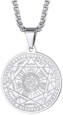 FaithHeart Collar Hombre Sello 7 Arcangeles Acero Inoxidable 316L Medalla Arcangel Miguel Talismán Protección Padre Joyería Cristiana Católica Rezo Protección Esoterico
