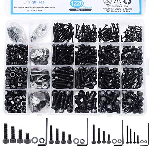 Homtone 1220 Stück Edelstahl Schrauben Set M2 M3 M4 M5 Edelstahl Schrauben Muttern und Unterlegscheiben mit Aufbewahrung Box inkl. Sechskantschlüssel (Hex-Kopf)