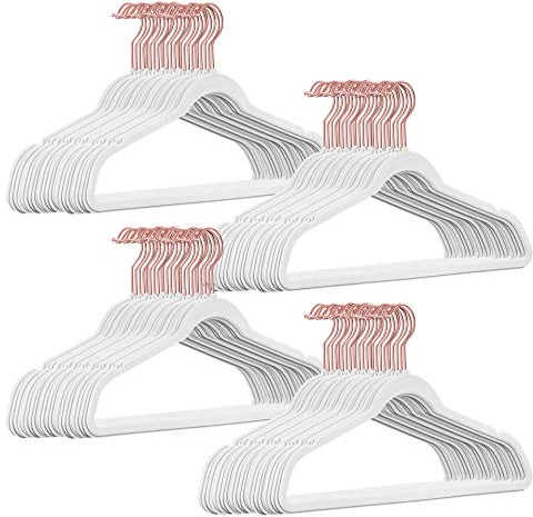 200 Stück hochwertige Samt Kleiderbügel in der Farbe Weiß mit Rosegold Look Haken/Anti-Rutsch/von StickandShine