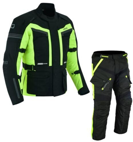 BOSmoto 2-teiler Motorradkombi Cordura Textilien Motorradjacke + Motorradhose Neon (3XL)