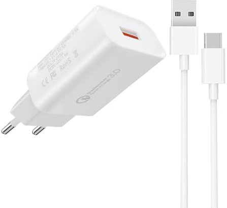 Caricatore Cellulare Rapido 18W 3.0 USB Tipo C, Caricabatterie per Samsung Galaxy A15 A14 A13 A33 S22 per telefoni Huawei/Redmi/Xiaomi Mi 8 Mi 9 Mi 10 10C 10 Note 11S 10 Pro carica batteria e Cavo 2m