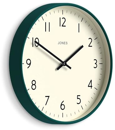 Jones Clocks® Studio clock | Modern round wall clock | 30cm | Dark green | Easy to read numbers | Versatile design for kitchen, living room or office