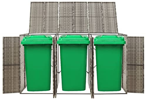 Tidyard Mülltonnenbox für 3 Tonnen Mülltonne Müllbox Mülltonnenverkleidung Müllcontainer Gerätebox Grau 207x80x117 cm Poly Rattan