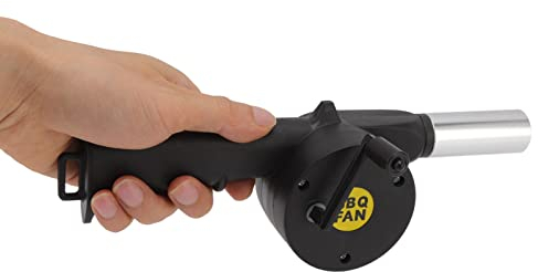 Hztyyier BBQ Luftgebläse Handkurbel Grillgebläse Schnellfeuerstarter Tragbares Manuelles Mini-Handkohlegebläse für Picknick Im Freien Schwarz