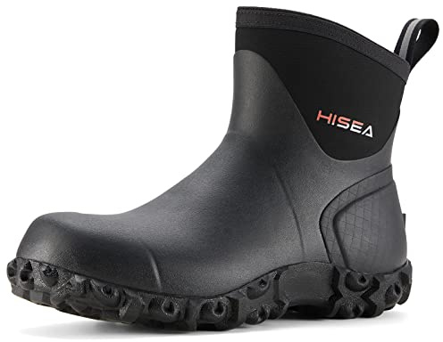 HISEA Men's Rubber Boots Ankle Rain Boots Waterproof Outdoor Mud Bootie for Lawn and Garden