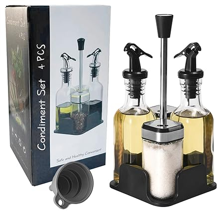 Miorkly 2 Gewürzgläser mit Schraubdeckel aus Edelstahl 120ML,Menage Set,Salz und Pfefferstreuer/öl und Essigspender Set,2 Ölflasche 160ML+2 Gewürzgläser 120ml,Essig und Ölflaschen Set