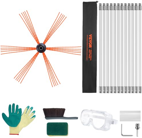 VEVOR Kit Spazzacamino per Stufa a Pellet 12m Kit di Spazzola per Pulizia Girevole 360° 12 Aste Flessibili in Nylon, Kit Spazzola per Pulizia Canne Fumarie Uso Domestico, Utensili Spazzacamino Manuale