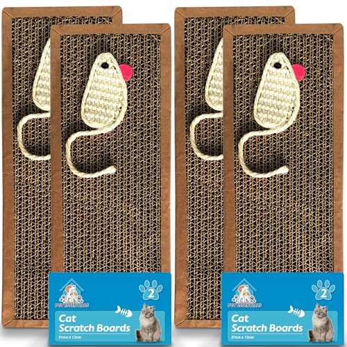 SOL 4pk Cat Scratching Board 37x12cm Cardboard Scratcher For Cats Reversible Board for Indoor Feline & Kitten, Aesthetic Long-Lasting, Protect Furniture, Provides Entertainment, Encourage Healthy Play