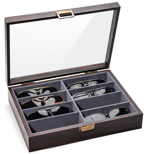ProCase 8 slitsar, trä, solglasögon, organiseringsbrickor för män, kvinnor, glasvisningsfodral, flera par glasögonhållare, förvaringsbox – espresso