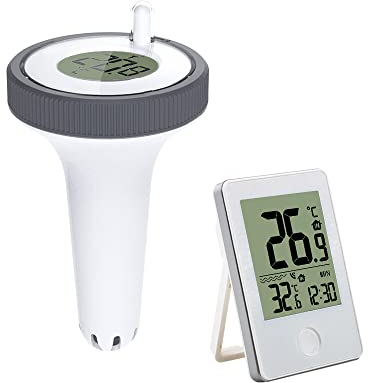 Termometro Piscina Galleggiante senza fili con Temperatura LCD Esterna Interno, Schermo Digitale Facile da Lettura, per Piscine, Acquario, Bagno di ghiaccio, Jacuzzis, Spa, Stagno Pesci