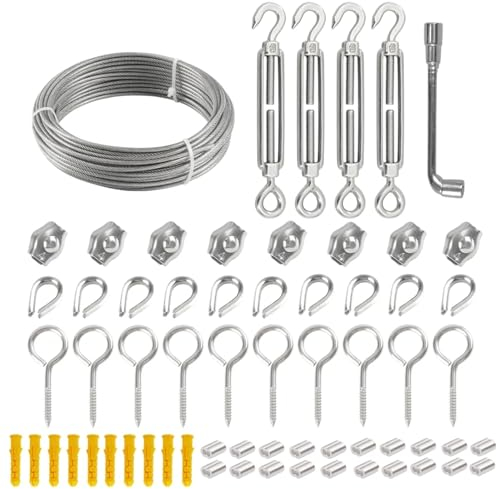 Wire Rope Kit 20M/30M 3mm 304 Stainless Steel Wire Rope Suspension Kit PVC Coated Clothes With Hook Tensioner Lighting Fixtures Garden Wire(30M)