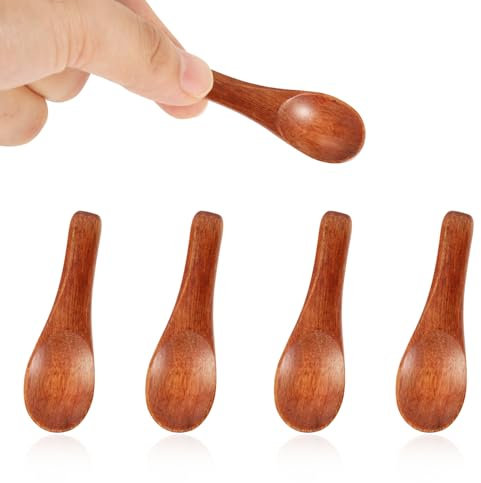 Lot de 4 Petites Cuillères en Bois, 6 cm Pour Épices Mini Cuillères en Bois pour Sauces Sucre Sel Trempettes Épices Miel Moutarde Cuisine