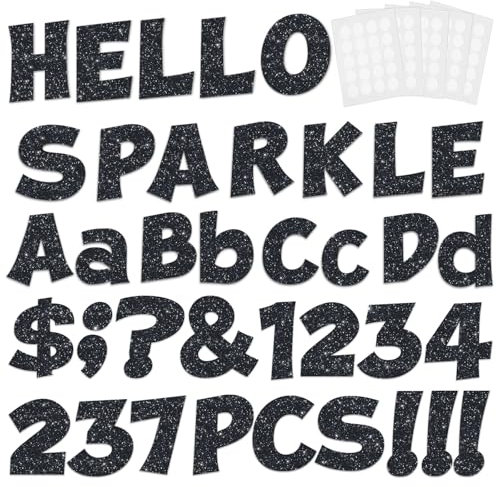 237 Pcs Glitter Bulletin Board Letters, Numbers and Punctuation, Poster Board Letters Alphabet Cut Out Cardboard Letters Accessories for Classroom Display Decorating Supplies 4inch (Black)