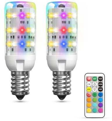 BrightWish E14 Colour Changing LED Light Bulb, RGB Dimmable Smart Bulb with Remote, Warm & Cool White, Memory Function, for Mood Lighting & Decor, 2-Pack