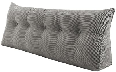Almohada de lectura triangular XXL de 160 cm, cojín de respaldo gris, almohada de apoyo lumbar para apoyo lumbar para mayor comodidad y relajación