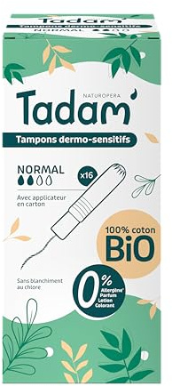 Tadam’ - Tampons Hygiéniques Dermo-Sensitifs - Tampons Hygiéniques avec Applicateur - Respect Flore Intime - 100% Coton Bio Certifié - Sans Substances toxique et Non blanchi au Chlore - Flux Normal