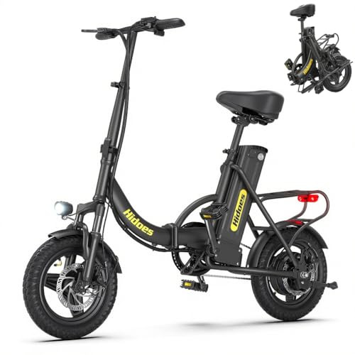 Hidoes C5 Folding Electric Bike for Adults/Teens,14 Portable E bike with Removable Battery 40KM Range Up to 25KM/H,Front Shock Absorber,Foldable Ebike with Rear Frame
