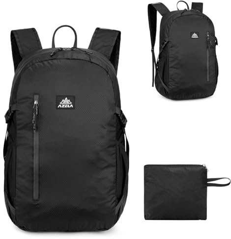 Azarxis Zaino da Corsa 15L Pieghevole, Leggero Zaino Idratazione con Strisce Riflettenti, Rete Traspirante per Running, Maratona, Ciclismo, Uomo/Donna (B - Nero)