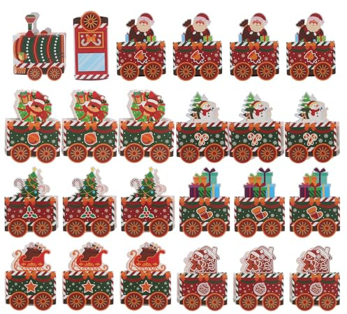 UKCOCO 1 set adventskalender godisask - tågformad julgodisask - gör-det-själv fyllbar adventskalender - 24 dagars nedräkning till jul godisask för juldekorationer