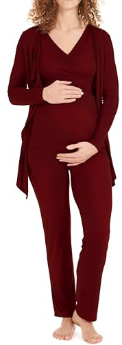 Herzmutter mammapyjamaset för kvinnor - ammande pyjamas i tre delar - graviditets wellness set - loungewear för graviditet och amning - kofta med byxor – 8100