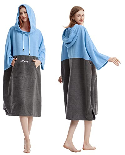 Hiturbo Changing Robe,Poncho Bath Towel with Hooded for Beach Swimming Surfing