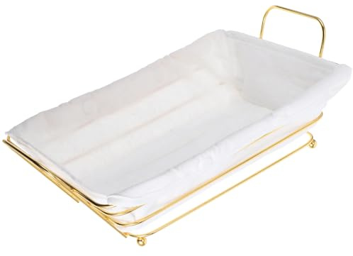 NULYLU Cesta de Alambre Dorada para Guardar Frutas y Pan, Bandeja de Metal Diseño Ahuecado para Cocina y Despensa, Organizador Rectangular para Almacenamiento