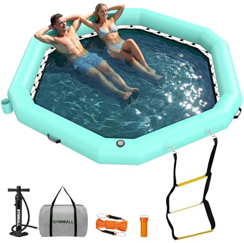 GYMMALL Plataforma Flotante Inflable Hexagonal 240cm, con Red Central y PVC Resistente, para Piscina, Lago y Playa