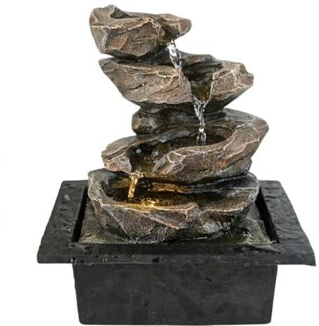 Fuente de Agua Decorativa de Interior Modelo Benaki con Cascada de Rocas y Luz LED Cálida, Fuente Zen Grande con Efecto Natural para Salón, Oficina y Decoración Feng Shui