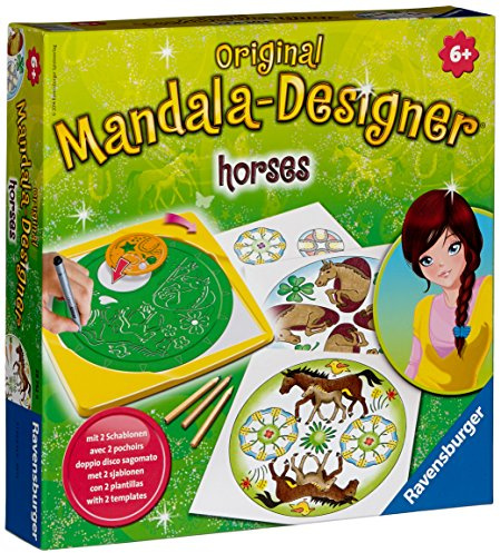 Ravensburger – Mandala Designer – Dessin – Loisir créatif – Pochoirs – Crayons de couleur inclus – Horses – Activité créative – Enfant – Dès 6 ans – 29742 – Version française