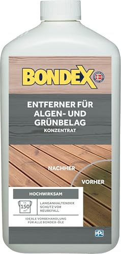 Bondex 329872 Entferner für Algen- und Grünbelag farblos 1 L für 150 m² - Grünbelagentferner mit langanhaltendem Schutz vor Neubefall - Moosentferner
