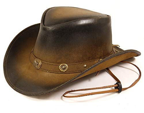Unbekannt Echt Leder Outdoor Cowboyhut Westernhut Braun - Camel Split (S)