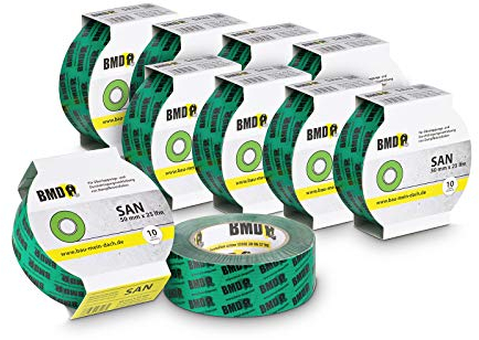 BMD san Klebeband | 10 Rollen | 50mm x 25m | für Dampfsperren & Dampfbremsen |gemäß DIN EN 4108 Teil 11 und ENEV | Profi Qualität Made in Germany