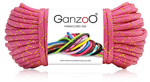 Paracord 550 Corda Glitter-Cord per braccialetto, guinzaglio, collare, corda di nylon/poliestere con 7 fili nucleari, 30 metri, 4 mm di spessore, corda multiuso, Colore: oro neon magenta