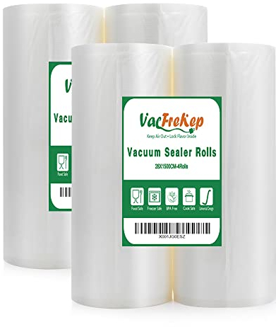 VacFreKep 4 Folienrollen 28x1500cm Vakuumierrollen für Lebensmittel,BPA-Frei Vakuumierbeutel Sous Vide Beutel Folien für Vakuumierer und Folienschweißgeräte Geeignet