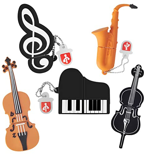 32 GB x 5 USB-minne USB-flash-enhet noter/piano/saxofon/violin/cello, minnessticka tecknat minne pinne för skola kontor bil dator bärbar dator (32 GB x 5, musikinstrument)
