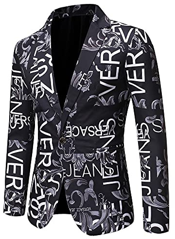 Manches Longues Costume Homme Moderne Alphabet Impression Printemps Automne Costume Veste Homme Slim Fit Revers Avec Poches Blazer Homme Casual Fête All-Match Costume Homme A-Black 4XL