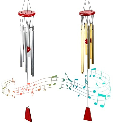 Campanas de Viento Metal,Qiundar 2 Pieza Carillón de Viento Musical Campana de Viento Exterior Interior Jardín Wind Chimes Outdoor(75 * 9cm)