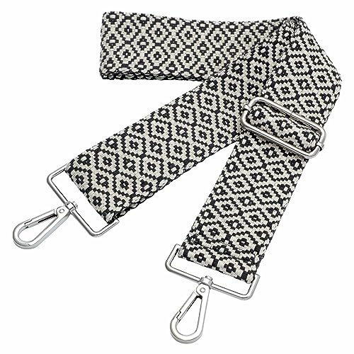Nefelibata Correa de Hombro Ancha, Correa de Repuesto Ajustable de 2 Pulgadas, Bolsa Cruzada de Lona multipatrón, Cinturones para Bolso Unisex, Bolsas Cruzadas, Bolsas de Hombro, Bordado Negro
