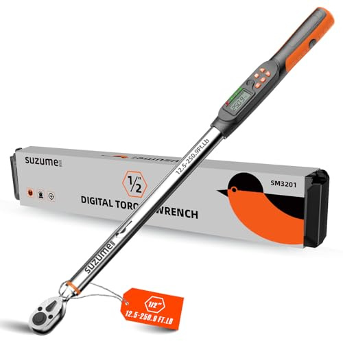 SUZUME Digital Torque Wrench (12.5-250.9 Ft. Lb/ 17-340.2 N.m) ±2% High Accuracy Digital Torque Wrench 1/2 Drive Dual-Direction Adjustable Torque Wrenches Digital with Buzzer and LED Flash