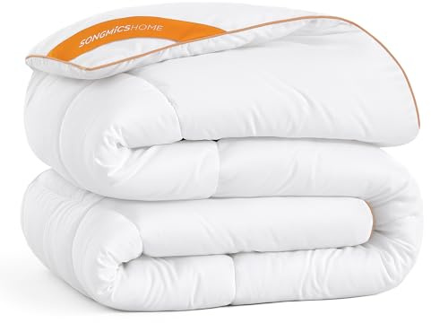 SONGMICS HOME Bettdecke, 200 x 200 cm Steppdecke, Steppbettdecke mit 8 Schlaufen, 300 GSM Decke, Doppelbettdecke, mit Karosteppung, wolkenweiß TDC012W01