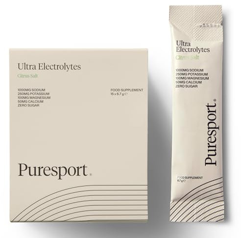 Puresport Ultra Electrolytes Hydration Citrus Salt (15 Pack) | High Performance Sugar Free Electrolytes Powder | 1000mg Sodium | Electrolyte Sachets to Optimise Hydration/Support Muscle Function