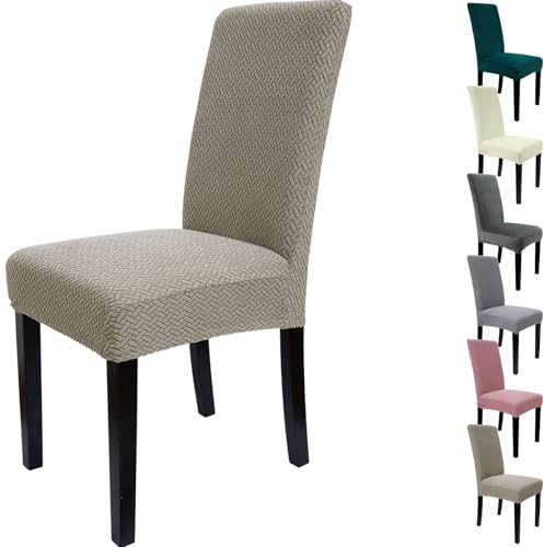 Zindoo Super Stretch Dining Room Chair Covers Jacquard, Set of 6, Camel | Dining Chair Slipcover Removable High Back Chair Protector Seat Covers for Hotel Restaurant Kitchen Party Ceremony Wedding