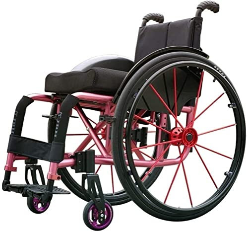 PNAJFUEL Fällbar Rullstol, Sport Lätt Transportl Rullstol, Lätt Självgående Fällbar Aluminiumlegemanuell Sport Fritidsrullstol/Pink/36Cm